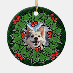 Kerst klassiek groen geruite rode holly bladeren keramisch ornament