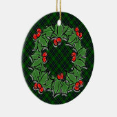 Kerst klassiek groen geruite rode holly bladeren keramisch ornament (Rechts)