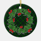 Kerst klassiek groen geruite rode holly bladeren keramisch ornament (Voorkant)