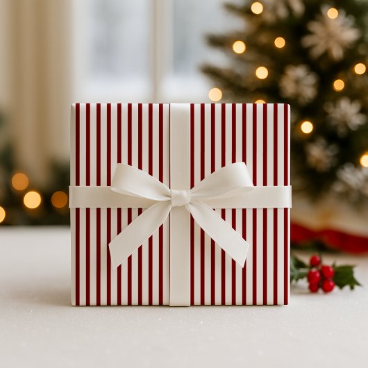 Kerst klassiek rood/Gebroken wit gestreept Cadeaupapier