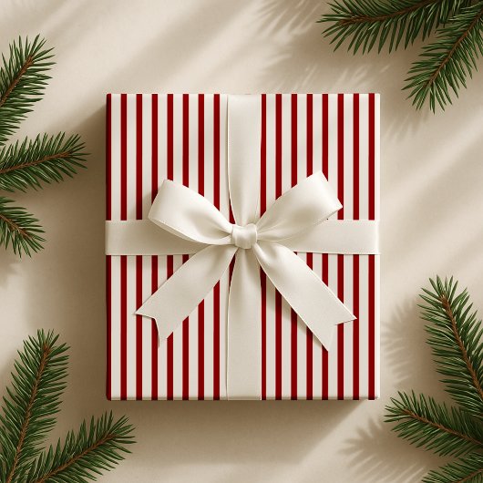 Kerst klassiek rood/Gebroken wit gestreept Cadeaupapier