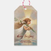 Kerst Klassieke  Engel met bloemen Cadeaulabel (Voorkant)