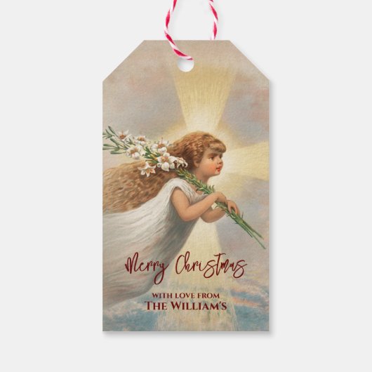 Kerst Klassieke  Engel met bloemen Cadeaulabel (Achterkant)