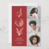 Kerst Klassieke Rode Blad Vette JOY Collage Foto Feestdagenkaart (Voorkant)