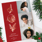Kerst Klassieke Rode Blad Vette JOY Collage Foto Feestdagenkaart