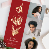 Kerst Klassieke Rode Blad Vette JOY Collage Foto Folie Feestdagenkaart