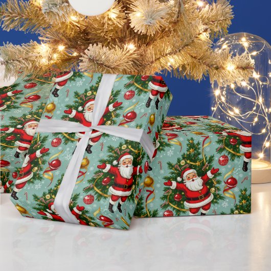 Kerst Klassieker: Santa & Kerstboom Feest Cadeaupapier (Feestdagen)
