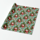 Kerst Klassieker: Santa & Kerstboom Feest Cadeaupapier (Uitgerold)