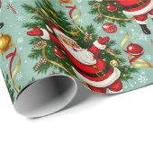 Kerst Klassieker: Santa & Kerstboom Feest Cadeaupapier (Rol Hoek)