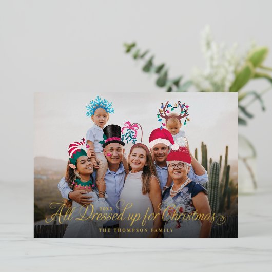 Kerst Kleding Feestelijke Kerst Kleding Folie Feestdagenkaart (Staand Voorkant)