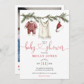 Kerst Kledinglijn Foto QR Code Baby shower Kaart (Voorkant / Achterkant)