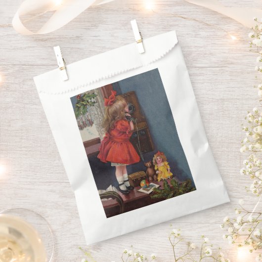 Kerst Klein Meisje Telefoon Antiek Bedankzakje (Geknipt)