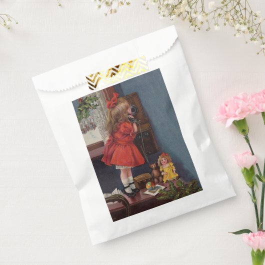 Kerst Klein Meisje Telefoon Antiek Bedankzakje (Gezegeld)