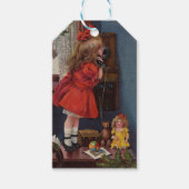 Kerst Klein Meisje Telefoon Antiek Cadeaulabel (Voorkant)
