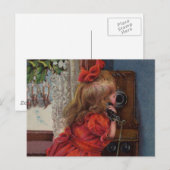 Kerst Klein Meisje Telefoon Antiek Feestdagenkaart (Voorkant / Achterkant)