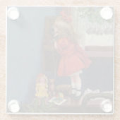 Kerst Klein Meisje Telefoon Antiek Glazen Onderzetter (Achterkant)