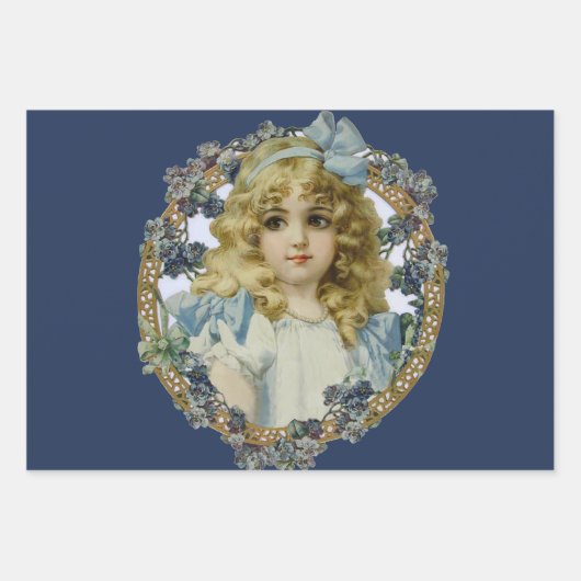 Kerst Klein Meisje Telefoon Antiek Inpakpapier Vel (Voorkant 3)