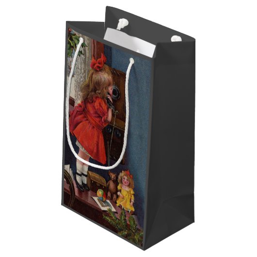 Kerst Klein Meisje Telefoon Antiek Klein Cadeauzakje (Achterkant Gekanteld)