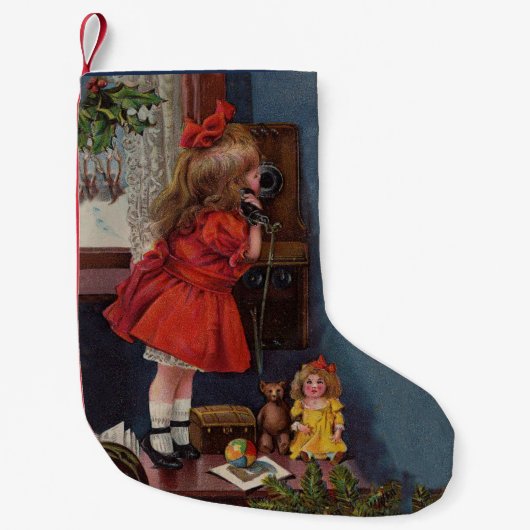 Kerst Klein Meisje Telefoon Antiek Kleine Kerstsok (Voorkant)