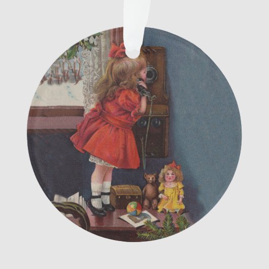 Kerst Klein Meisje Telefoon Antiek Ornament (voorkant)