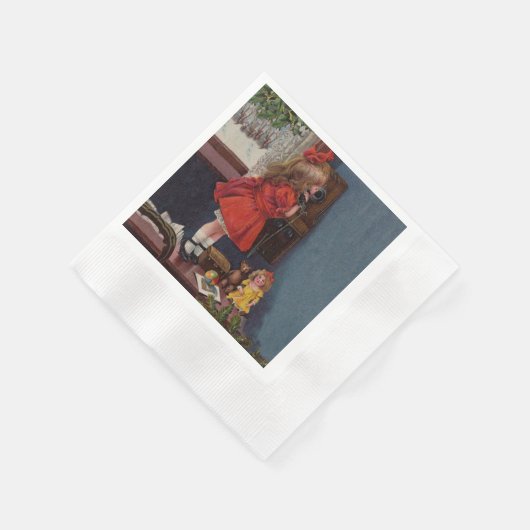 Kerst Klein Meisje Telefoon Antiek Servet (Hoek)