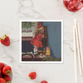 Kerst Klein Meisje Telefoon Antiek Servet (Insitu)