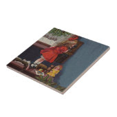 Kerst Klein Meisje Telefoon Antiek Tegeltje (Zijkant)