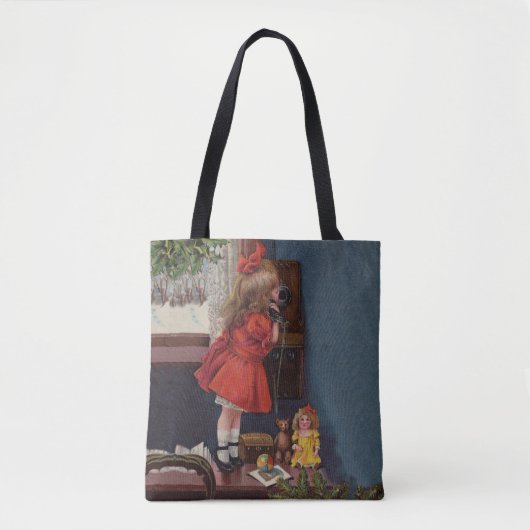 Kerst Klein Meisje Telefoon Antiek Tote Bag (Voorkant)