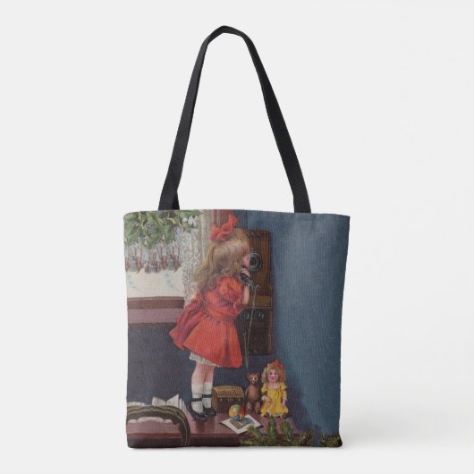 Kerst Klein Meisje Telefoon Antiek Tote Bag (Achterkant)