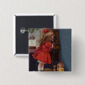 Kerst Klein Meisje Telefoon Antiek Vierkante Button 5,1 Cm (Voorkant /achterkant)