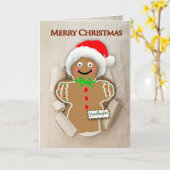 Kerst, kleindochter Gingerbread Man Santa Hat Kaart (Gele Bloem)