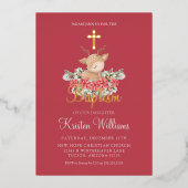 Kerst Kleine Herten Doopsel Kruis Folie Uitnodiging (Voorkant)