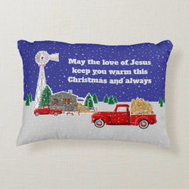 Kerst Kleine Rode Truck met cabine en windmolen Accent Kussen