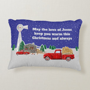 Kerst Kleine Rode Truck met cabine en windmolen Accent Kussen
