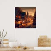 Kerst Kleine Stad 1 Poster (Keuken)