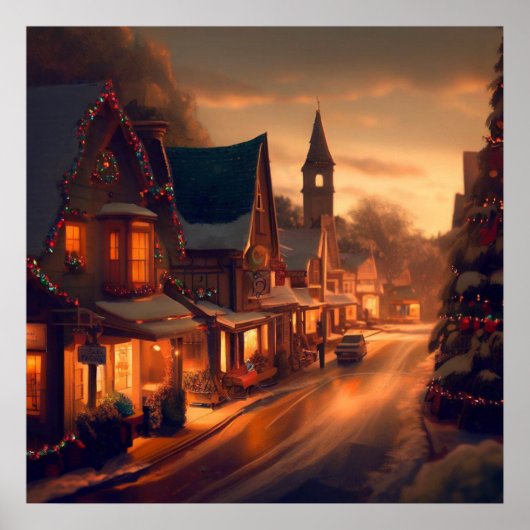 Kerst Kleine Stad 1 Poster (Voorkant)