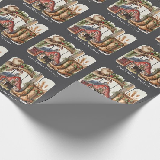 Kerst Kleine Stad Retro Westerne Cowgirl Laarzen Cadeaupapier (Hoek)