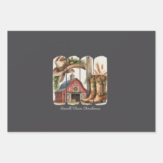 Kerst Kleine Stad Retro Westerne Cowgirl Laarzen Inpakpapier Vel (Voorkant)