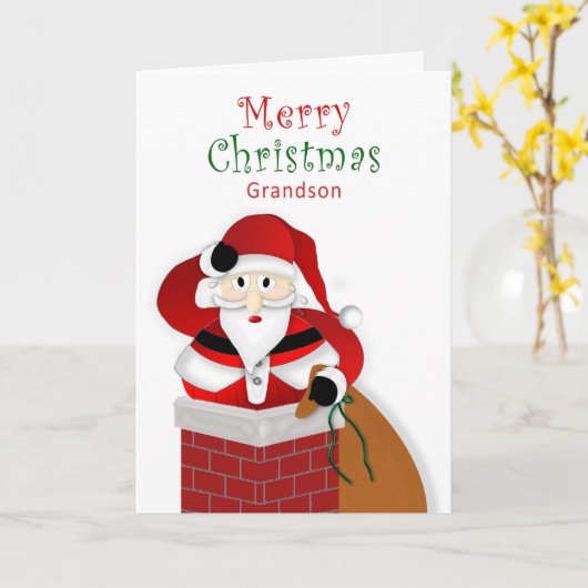 Kerst, kleinzoon, dikke kerstman naar beneden scho kaart (Gele Bloem)