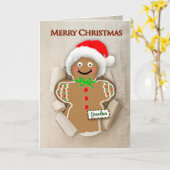 Kerst, kleinzoon, peperkoek Man in Santa Hat Kaart (Gele Bloem)