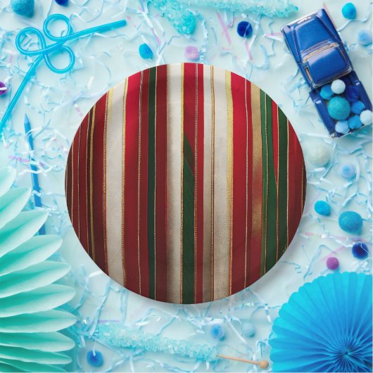 Kerst Kleur Strepen Rood Groen Wit Goud Papieren Bordje (Feest)