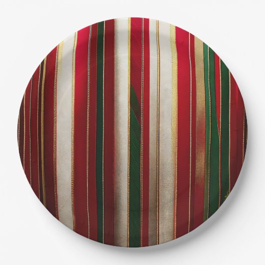 Kerst Kleur Strepen Rood Groen Wit Goud Papieren Bordje (Voorkant)