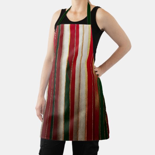 Kerst Kleur Strepen Rood Groen Wit Goud Schort (Insitu)