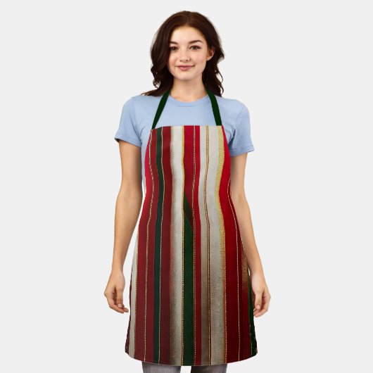 Kerst Kleur Strepen Rood Groen Wit Goud Schort (Gedragen)