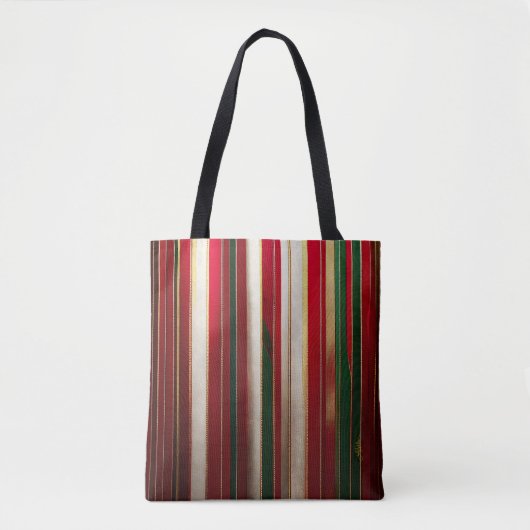 Kerst Kleur Strepen Rood Groen Wit Goud Tote Bag (Voorkant)