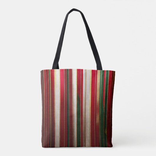 Kerst Kleur Strepen Rood Groen Wit Goud Tote Bag (Achterkant)