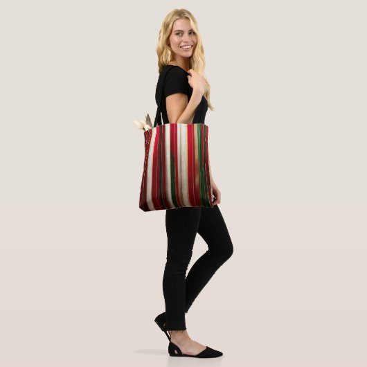 Kerst Kleur Strepen Rood Groen Wit Goud Tote Bag (Op model)