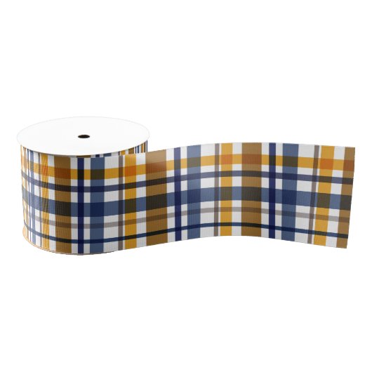 Kerst Kleuren Plaid Navy Geel Bruin Grosgrain Lint (Spoel)