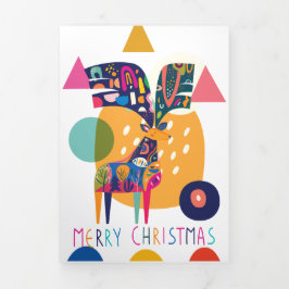 Kerst Kleurrijk Abstract Rendier Gepersonaliseerd Drieluik Wenskaart