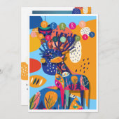 Kerst Kleurrijk Abstract Rendier Gepersonaliseerd Feestdagenkaart (Voorkant / Achterkant)